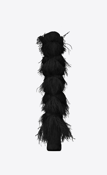 SAINT LAURENT Yeti Woman YETI 110 boots with ostrich feathers in black velvet b_V4